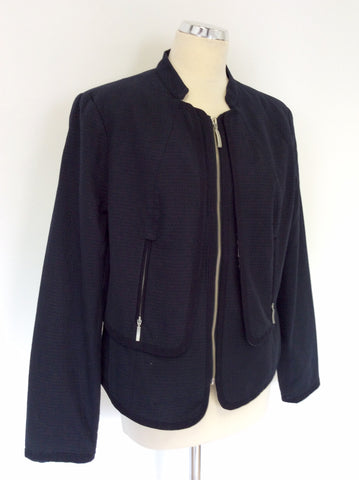 MINT VELVET DARK BLUE ZIP UP COTTON BLEND JACKET SIZE 16