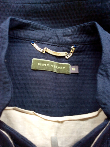 MINT VELVET DARK BLUE ZIP UP COTTON BLEND JACKET SIZE 16