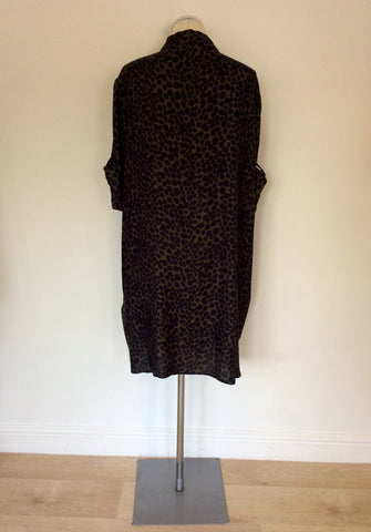 HOBBS DARK GREEN & BLACK LEOPARD PRINT SHIRT DRESS SIZE 16