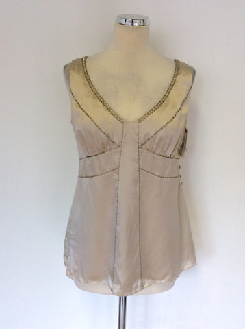 BRAND NEW ELLE MACPHEARSON CARAMEL CREAM BEADED SILK TOP SIZE M