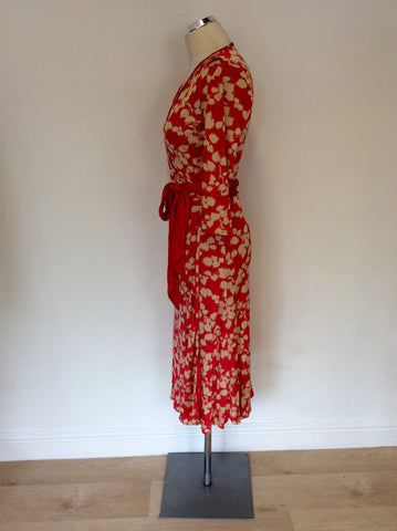 COAST PINK & CREAM PRINT SILK WRAP DRESS SIZE 14