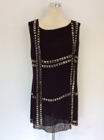 IDOL BLACK EMBELISHED BEADED TUNIC TOP SIZE L
