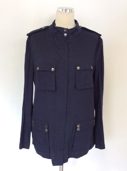 NICOLE FARHI DARK BLUE LINEN BLEND JACKET SIZE 16