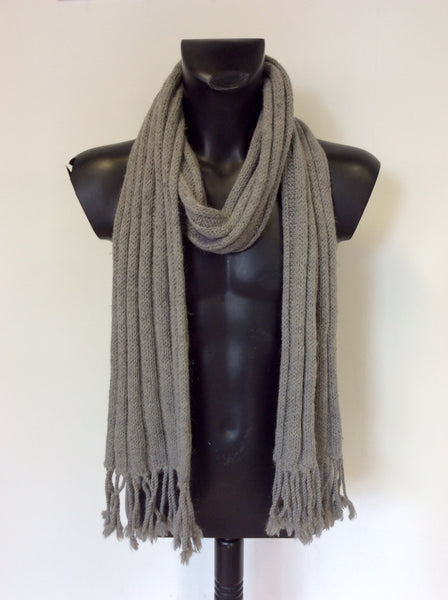 MULBERRY GREY WOOL & ALPACA GREY LONG FRINGED KNIT SCARF