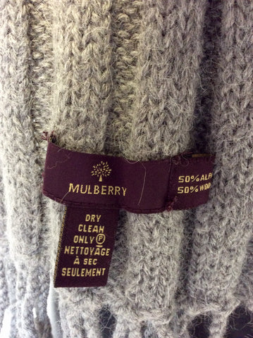 MULBERRY GREY WOOL & ALPACA GREY LONG FRINGED KNIT SCARF