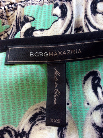 BCBGMAXAZRIA MINT GREEN PRINT BELTED DRESS SIZE XXS