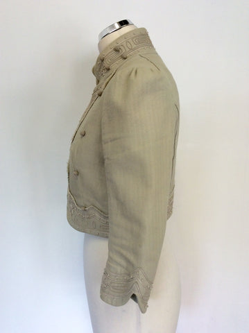 NICKEL BEIGE EMBROIDERED APPLIQUÉ TRIM SHORT JACKET SIZE 10