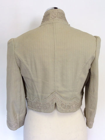 NICKEL BEIGE EMBROIDERED APPLIQUÉ TRIM SHORT JACKET SIZE 10