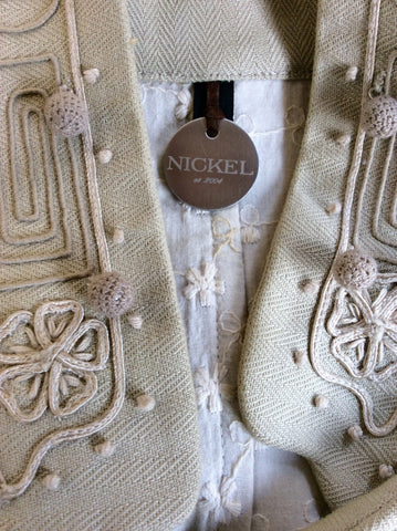 NICKEL BEIGE EMBROIDERED APPLIQUÉ TRIM SHORT JACKET SIZE 10