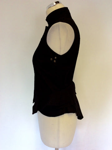 ALL SAINTS BLACK SLEEVELESS TOP WITH BUSTLE TRIM SIZE 10