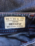 DIESEL RECKFLY BLUE STRAIGHT LEG JEANS SIZE 32W , 34 L
