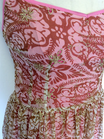 SITTING PRETTY SILK OVERLAY PINK LINED EMBROIDERED DRESS SIZE 10