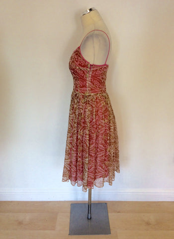 SITTING PRETTY SILK OVERLAY PINK LINED EMBROIDERED DRESS SIZE 10