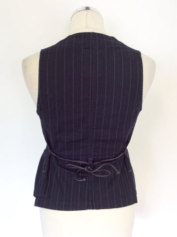 MARITHE FRANCOIS GIRBAUD NAVY BLUE PINSTRIPE WAISTCOAT TOP SIZE 42 UK 10