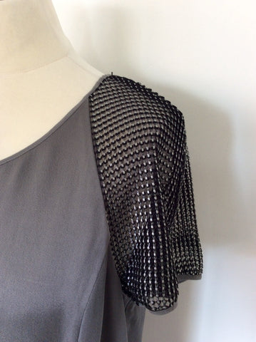 REISS GREY ZOWIE MESH SLEEVE SHIFT DRESS SIZE 14
