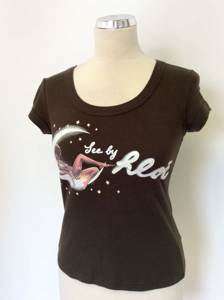 SEE BY CHLOE BROWN CAP SLEEVE T SHIRT SIZE 8