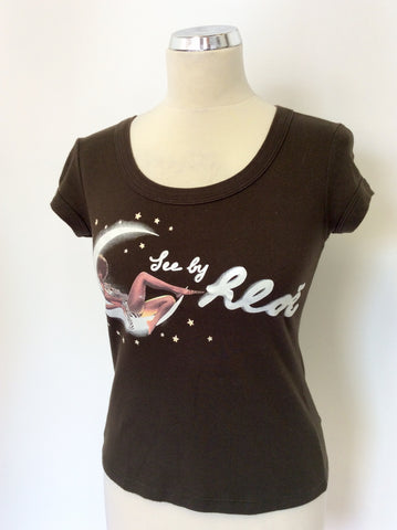 SEE BY CHLOE BROWN CAP SLEEVE T SHIRT SIZE 8