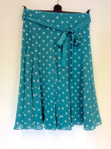 HOBBS TURQOUISE SPOTTED SILK SKIRT SIZE 8