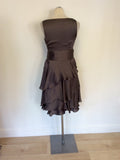 MONSOON MINK BROWN TIERED SKIRT SPECIAL OCCASION DRESS SIZE 8