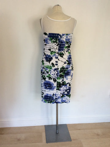BRAND NEW CONNECTED APPAREL BLUE,WHITE & GREEN FLORAL PRINT DRESS SIZE 12