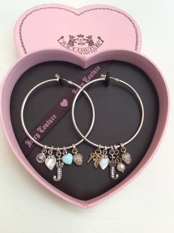 BRAND NEW JUICY COUTURE SILVER HOOP EARRING WITH HANGING PENDANTS
