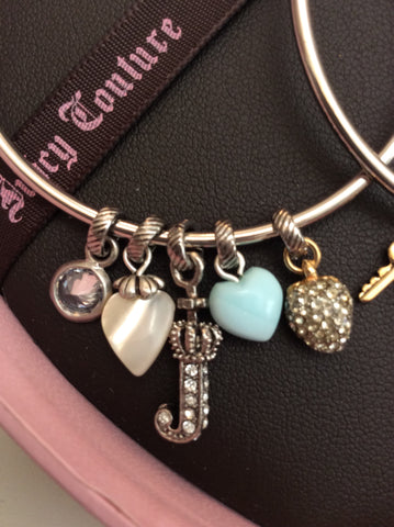 BRAND NEW JUICY COUTURE SILVER HOOP EARRING WITH HANGING PENDANTS