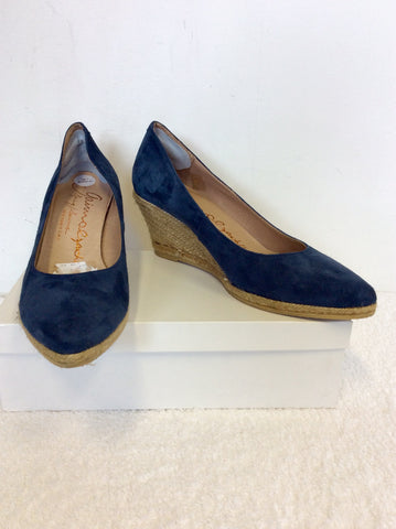 BRAND NEW GAINNO ESPADRILLES BLUE SUEDE WEDGE HEELS SIZE 7/41