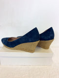 BRAND NEW GAINNO ESPADRILLES BLUE SUEDE WEDGE HEELS SIZE 7/41