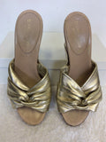SERGIO ROSSI PALE GOLD LEATHER WEDGE HEEL MULES SIZE 2.5/35