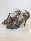 EMILIO LUCAX PEWTER STRAPPY CAGE HEEL SANDALS SIZE 8/42
