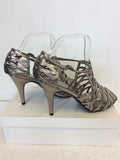 EMILIO LUCAX PEWTER STRAPPY CAGE HEEL SANDALS SIZE 8/42