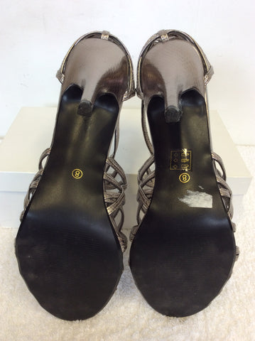 EMILIO LUCAX PEWTER STRAPPY CAGE HEEL SANDALS SIZE 8/42