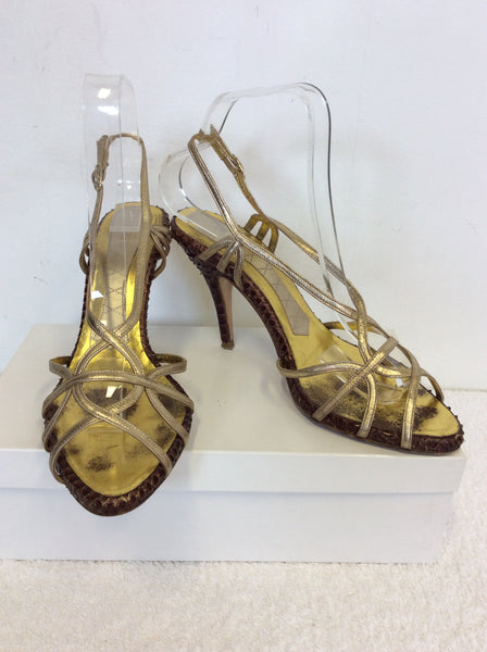 MAGRIT GOLD & BROWN STRAPPY HEELED SANDALS SIZE 5/38