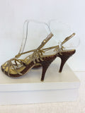 MAGRIT GOLD & BROWN STRAPPY HEELED SANDALS SIZE 5/38
