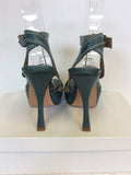 KURT GEIGER TEAL LEATHER STRAPPY HEELED SANDALS SIZE 3.5/36