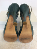 KURT GEIGER TEAL LEATHER STRAPPY HEELED SANDALS SIZE 3.5/36