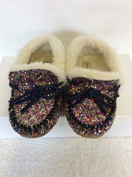 NEW CREWCUT GIRLS GLITTER MOCCASIN SLIPPERS SIZE 1