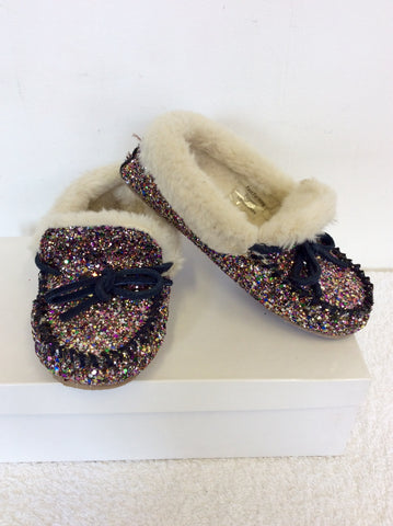 NEW CREWCUT GIRLS GLITTER MOCCASIN SLIPPERS SIZE 1