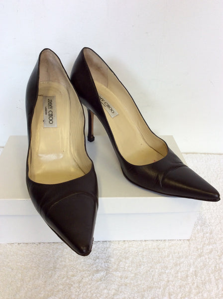 JIMMY CHOO DARK BROWN LEATHER HEELS SIZE 7.5 / 41.5