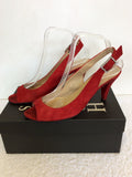 HOBBS TOMATO RED SUEDE PEEPTOE SLINGBACK HEELS SIZE 6.5/ 39.5