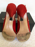HOBBS TOMATO RED SUEDE PEEPTOE SLINGBACK HEELS SIZE 6.5/ 39.5