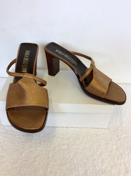 BORGIO DEGLIULIVI BRONZE LEATHER HEELED MULES SIZE 7.5/41