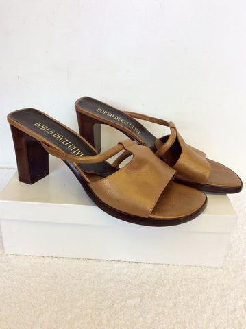 BORGIO DEGLIULIVI BRONZE LEATHER HEELED MULES SIZE 7.5/41