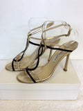 JIMMY CHOO BLACK & GOLD STRAPPY LEATHER SANDALS SIZE 7.5/41