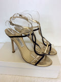 JIMMY CHOO BLACK & GOLD STRAPPY LEATHER SANDALS SIZE 7.5/41