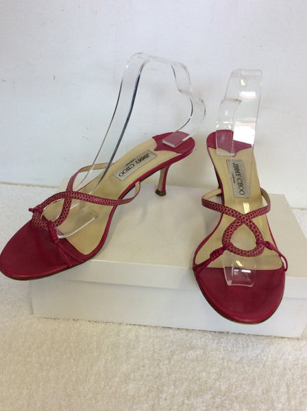 JIMMY CHOO FUSHIA PINK LEATHER HEELED MULE SANDALS SIZE 7.5/41