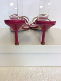 JIMMY CHOO FUSHIA PINK LEATHER HEELED MULE SANDALS SIZE 7.5/41