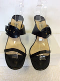 JIMMY CHOO BLACK BUCKLE TRIM STRAP HEELED MULES SIZE 7.5/41