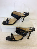 JIMMY CHOO BLACK BUCKLE TRIM STRAP HEELED MULES SIZE 7.5/41