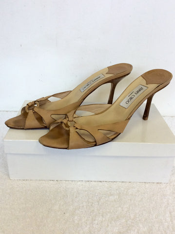 JIMMY CHOO BEIGE LEATHER HEELED MULES SIZE 7.5/41